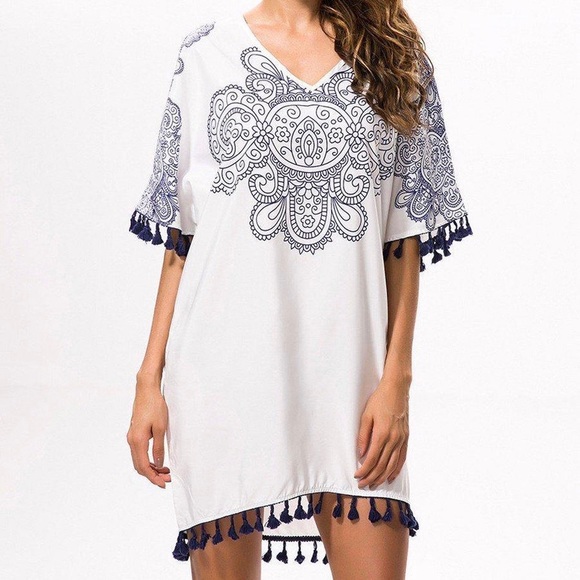 Lucky Brand Other - 💠Lucky, Size Medium, V-Neck, White Floral, Crochet Tunic, Beach Cover Up